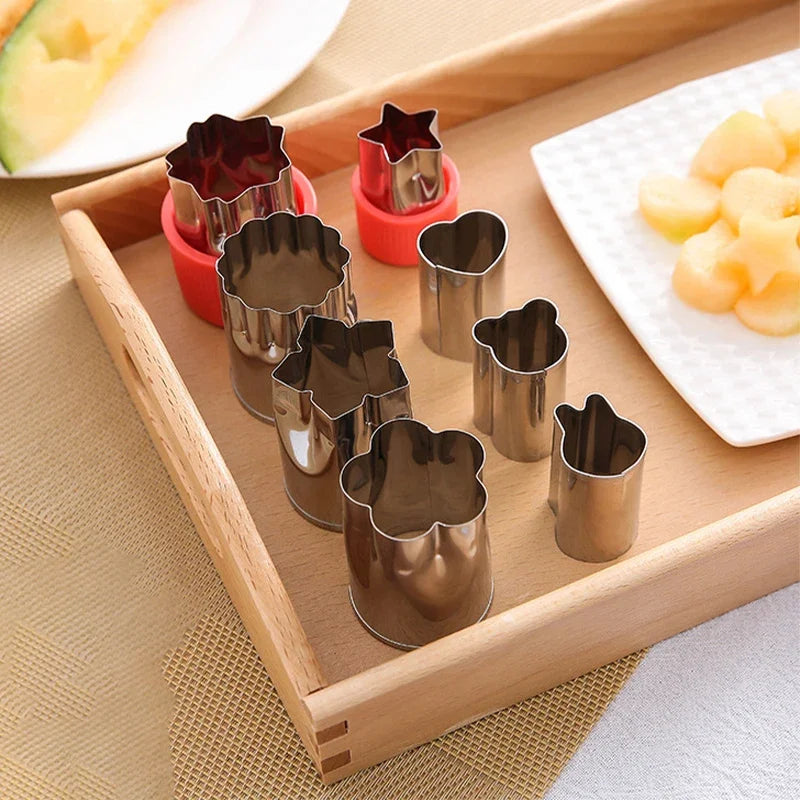 Tejesa 8Pcs/set Vegetables Cutter Set /Plastic Handle Mini Pie Cookie Cutters/ Fruit Pastry Stamps/ Stainless Steel Fruit Cutting Tools