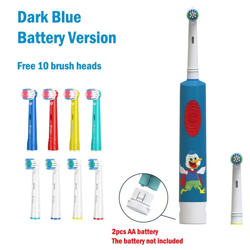 Child Electric Toothbrush Colorful Cartoon Rounded Vibrate Heads Soft Bristle Teeth Brush Gum Care Battery Power 3-15 Years Old