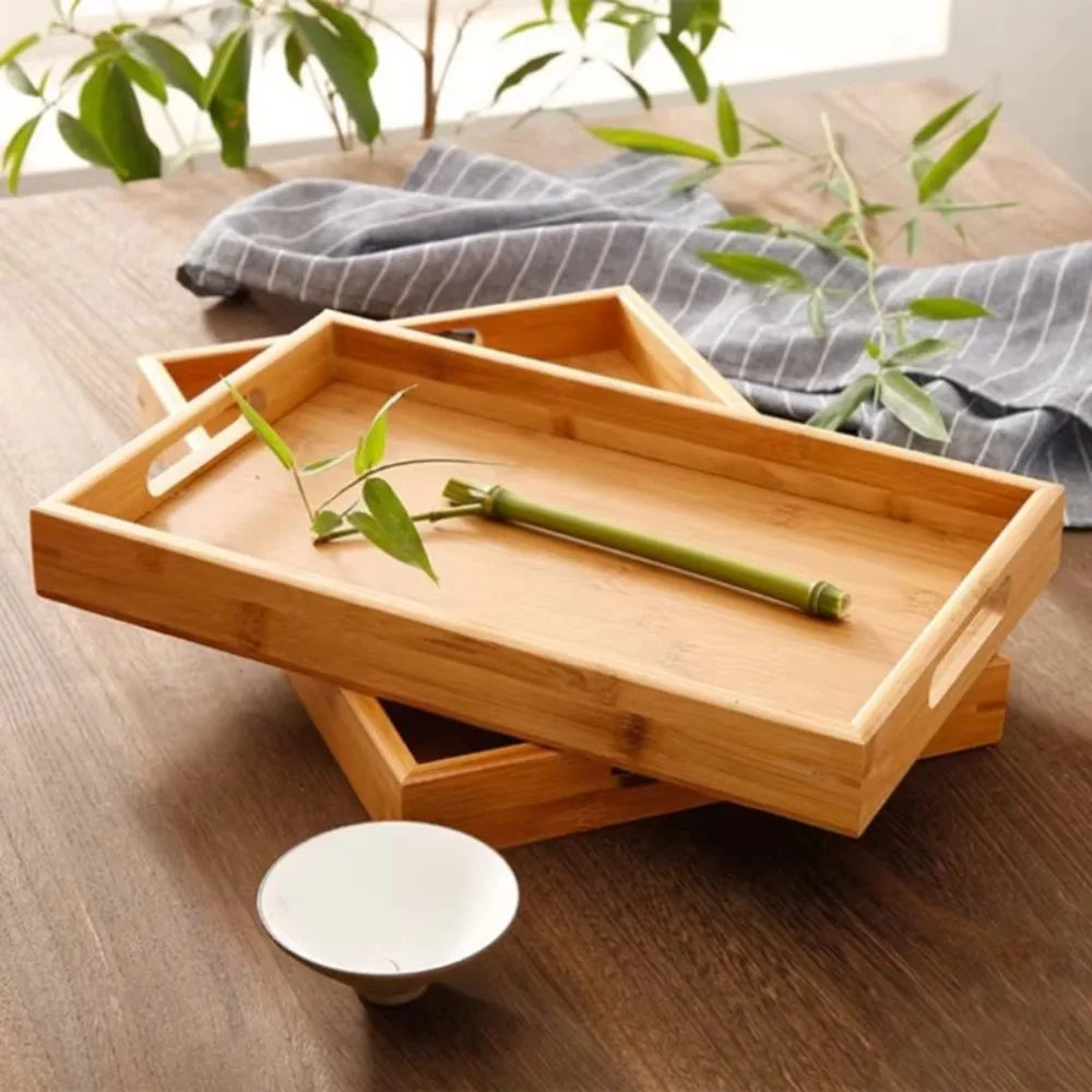 Tejesa Rectangular Storage Tray household Solid Wood Storage Plate Bamboo Water Cup Plate Home Living Room