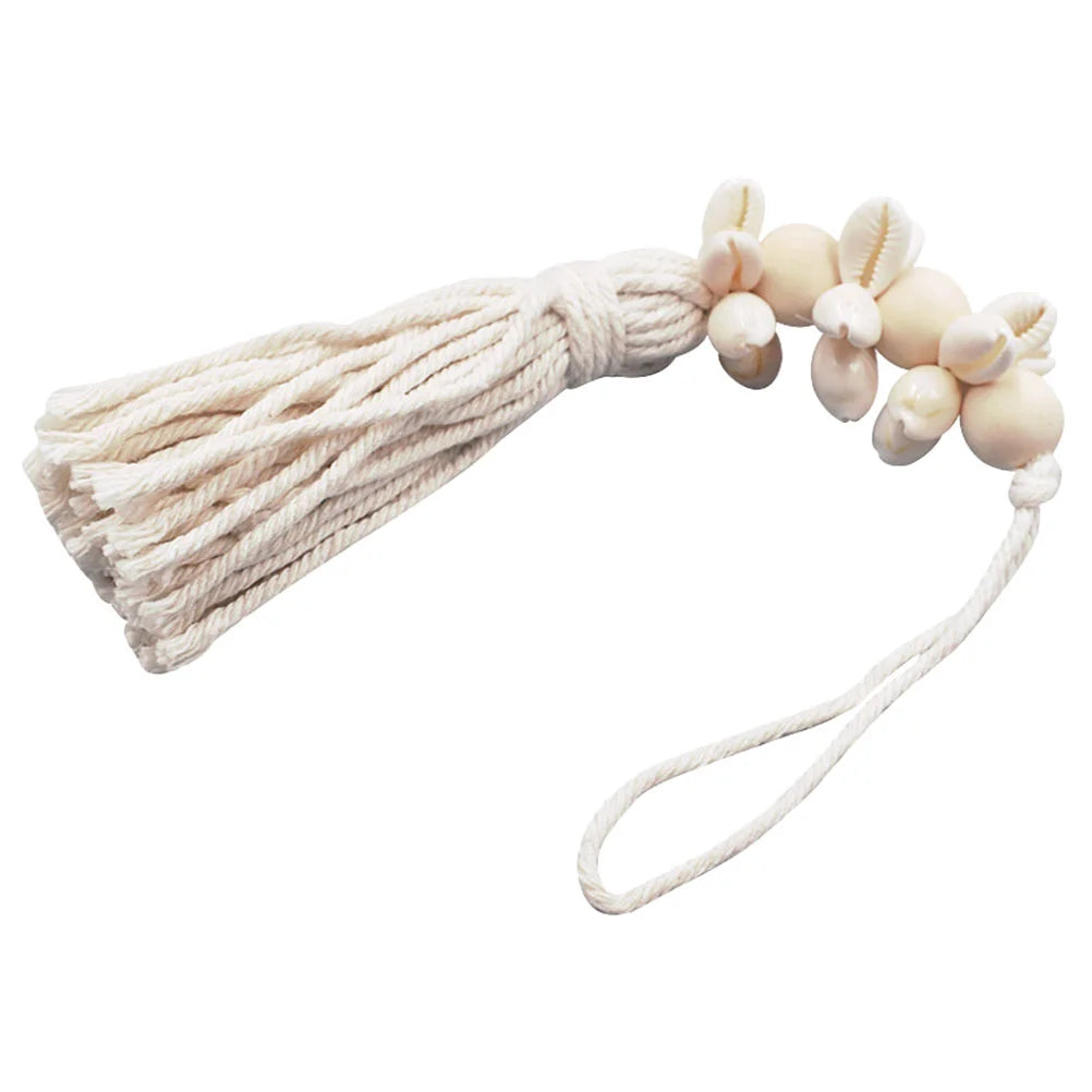 Bead Garland Beads Wood Tassel Country Decor Coastal Cowrie Nautical Boho Hanging Macrame Farmhouse Shells Wreath Natural Wooden