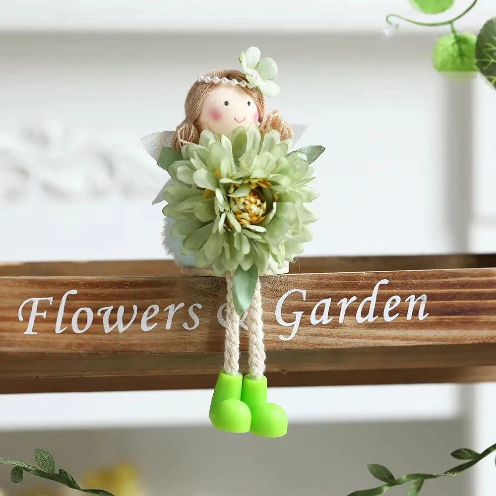 New Plush Flower Fairy Bunny Rabbit Dolls Hanging Ornaments Pink White Yellow Green Kids Girls Gifts Easter Home Decor