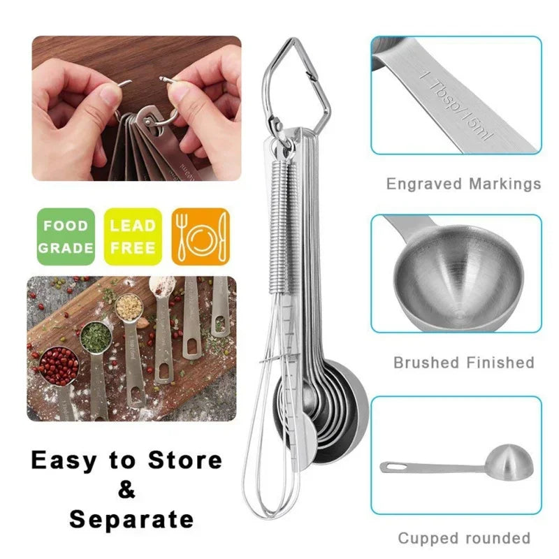 Tejesa 6/9/11Pcs Measuring Spoons Set Stainless Steel Seasoning Coffee Scoop Measuring Spoon With Scale Kitchen Baking Measuring Tools