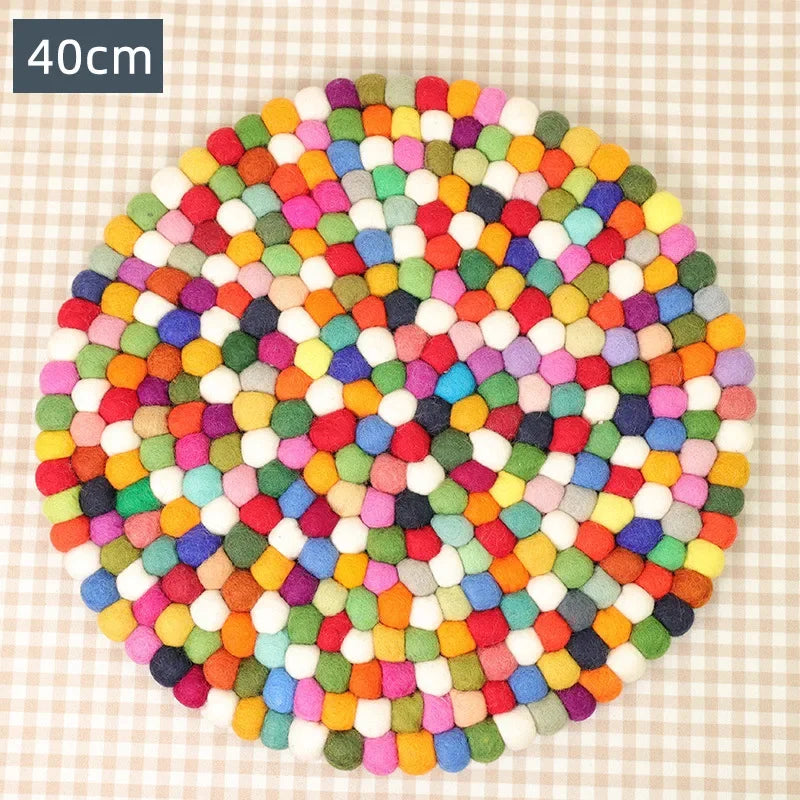 Hemasa Colorful Warm Forest Series Wool Felt Handmade Puncture Colorful Ball Cup Mat Insulated Meal Mat(set of 5 )