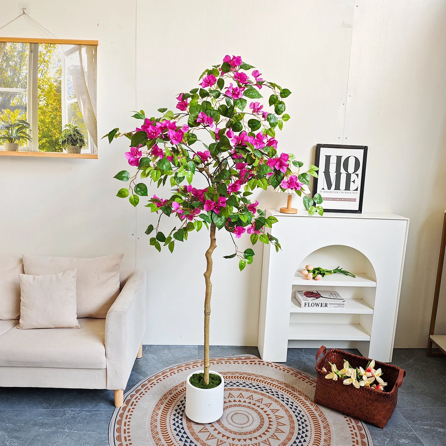 Tejesa 135-170CM Artificial plum blossom Tree Branch with Plastic Pot Indoor Home ornament Fake Plant for wedding home room decor