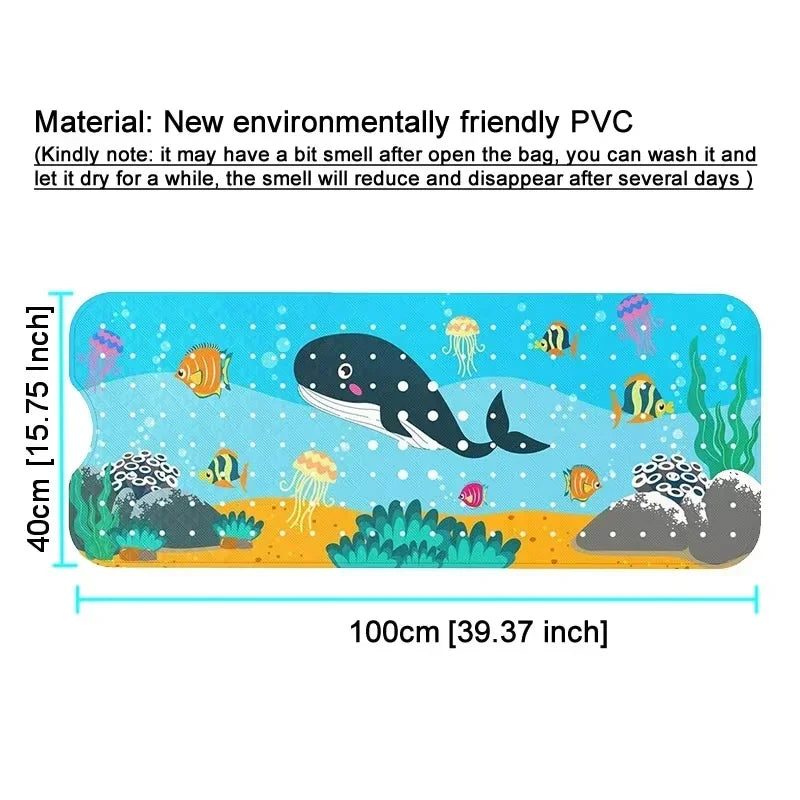 1pc Non Slip Bathtub Mats, 40x100cm Cartoon Ocean Bath Mats with Suction Cups & Dran Holes, PVC Shower Mats Bath Rugs Quick Dry