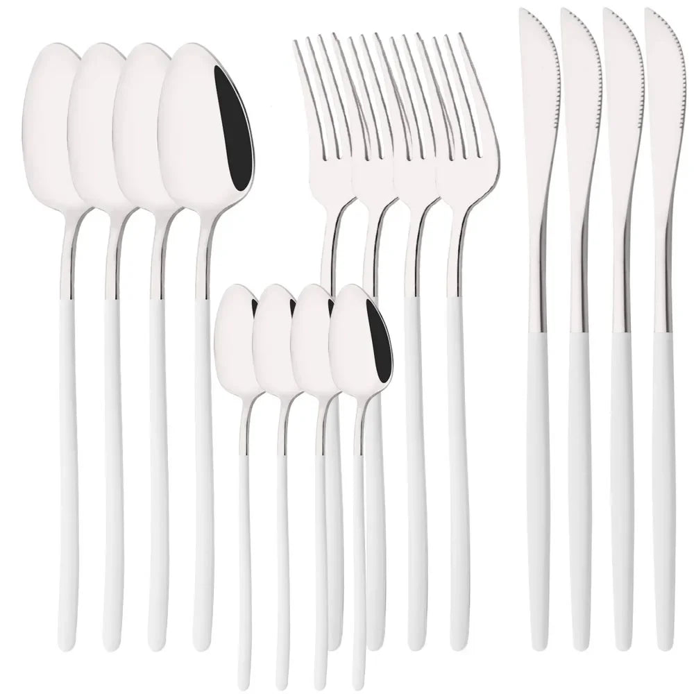 Hemasa 16Pcs Gold Dinnerware Stainless Steel Cutlery Set Knife Fork Tea Spoon Dinner Flatware Set Kitchen Silverware Tableware