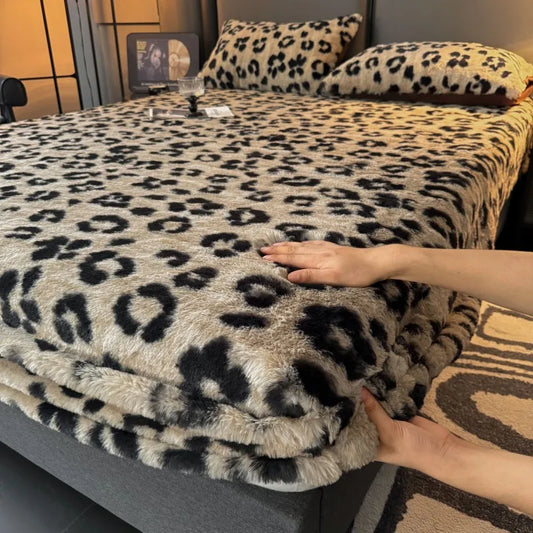 Thiened Rabbit Fur Bed Canopy Single Piece Winter Warm Fce Coral Velvet Full Wrap Mattr Protector Tee Piece Set