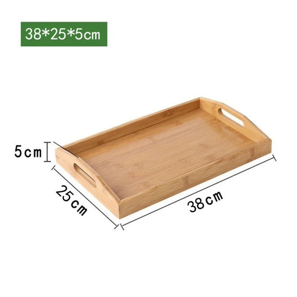 New Rectangular Bamboo Storage Tray Retro Solid Wood Storage Plate Household Tea Tray Water Cup Plate Home Kitchen Supplies