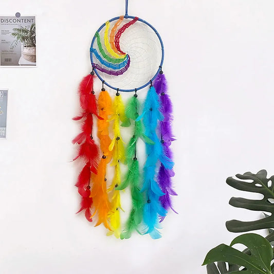 Hemasa Dream Catcher Hand-woven Colorful Feathers Wind Chimes Bedroom Hanging Ornaments Wall Decoration Birthday Gifts