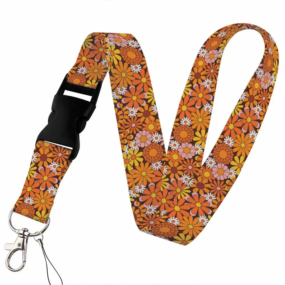 Tejesa Beautiful flower Lanyard Keys Chain Badge Holder ID Credit Card Pass Hang Rope Lariat Mobile Phone Charm Accessories Gifts