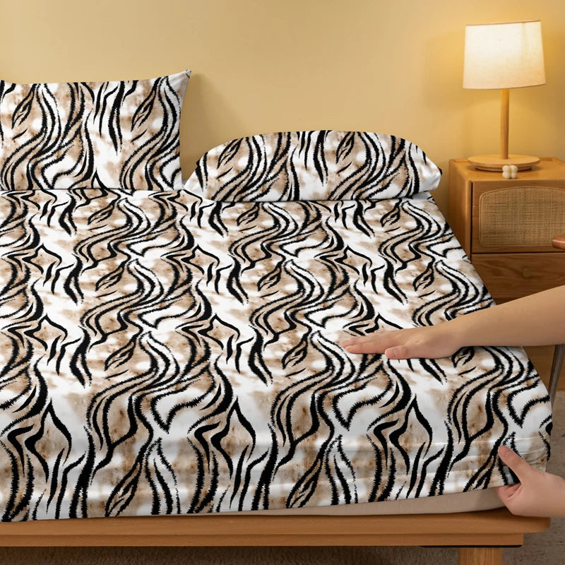 1 Simple modern Curve Geometry printed matte Fitted Sheet, bedroom printed bed cover, bedding (excluding pillowcases)