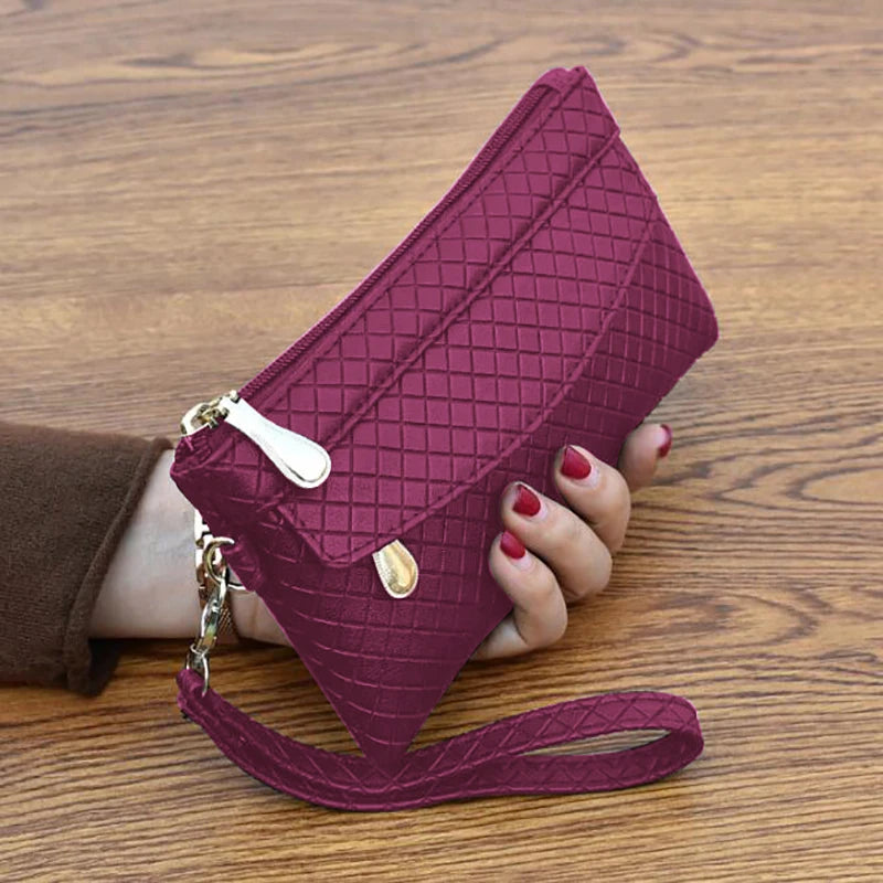 Women Bag Black PU Clutch Long Casual Wallet Litchi Grain Coin Purse Female Bag Wrist Bag Zipper Phone Pocket Credit Card Holder