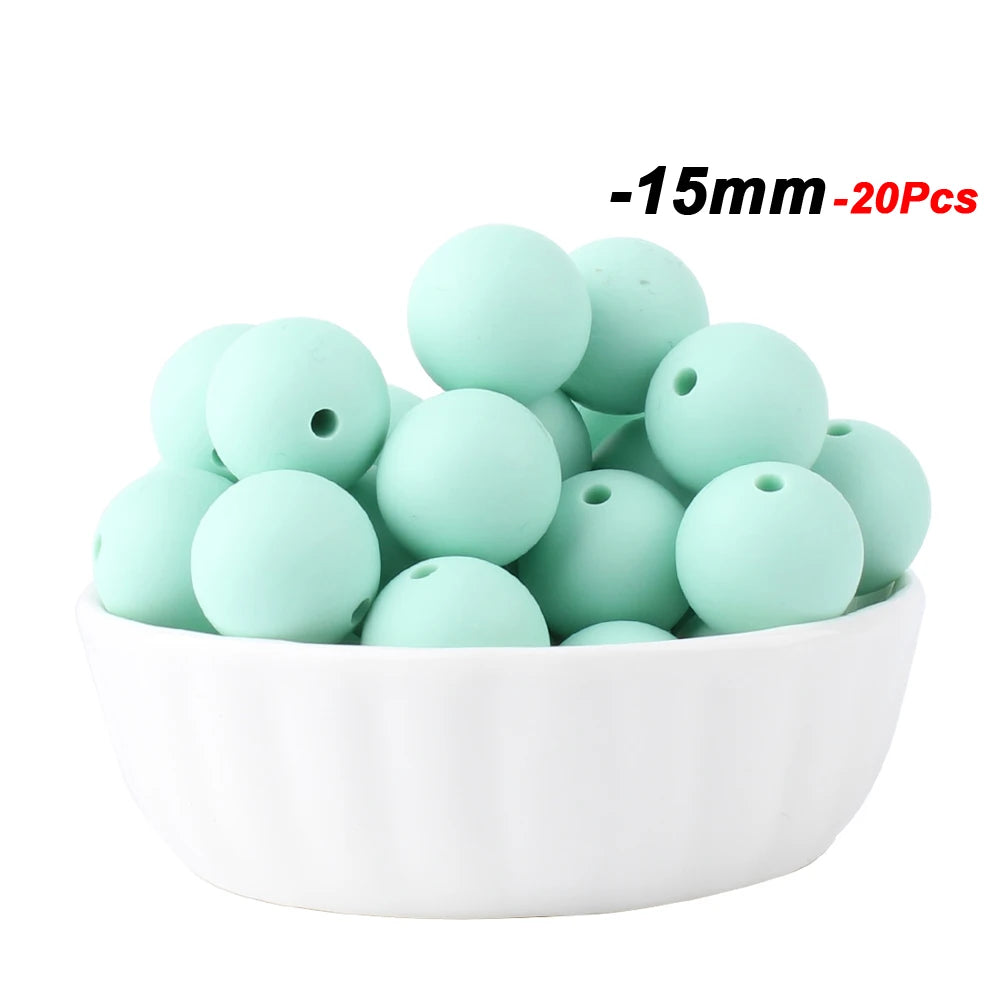 20pcs 15mm Baby Round Silicone Beads Food Grade DIY Teethers Toys Nipple Holder Pacifier Chain BPA Free Silicone Teething Beads