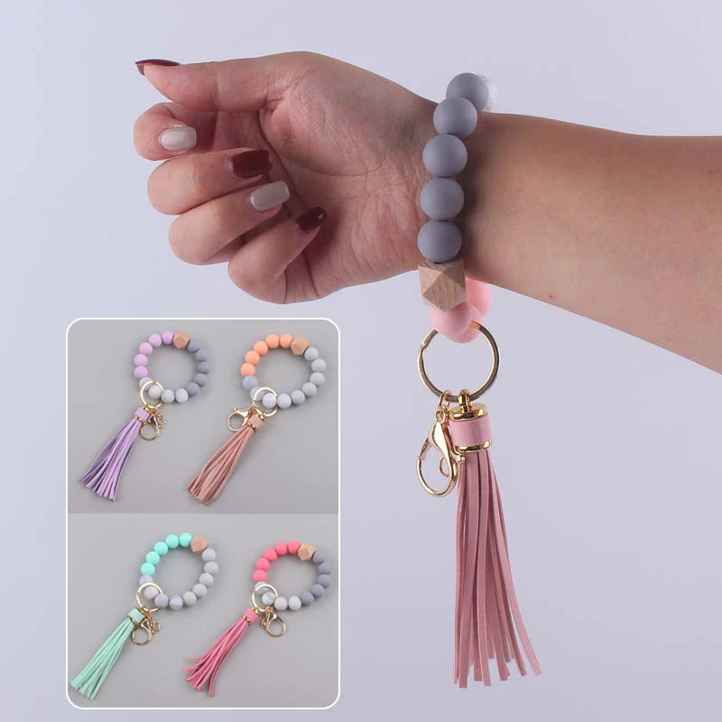 Hemasa Silicone Beads Key Chains With Tassel   Bracelet /Keyring