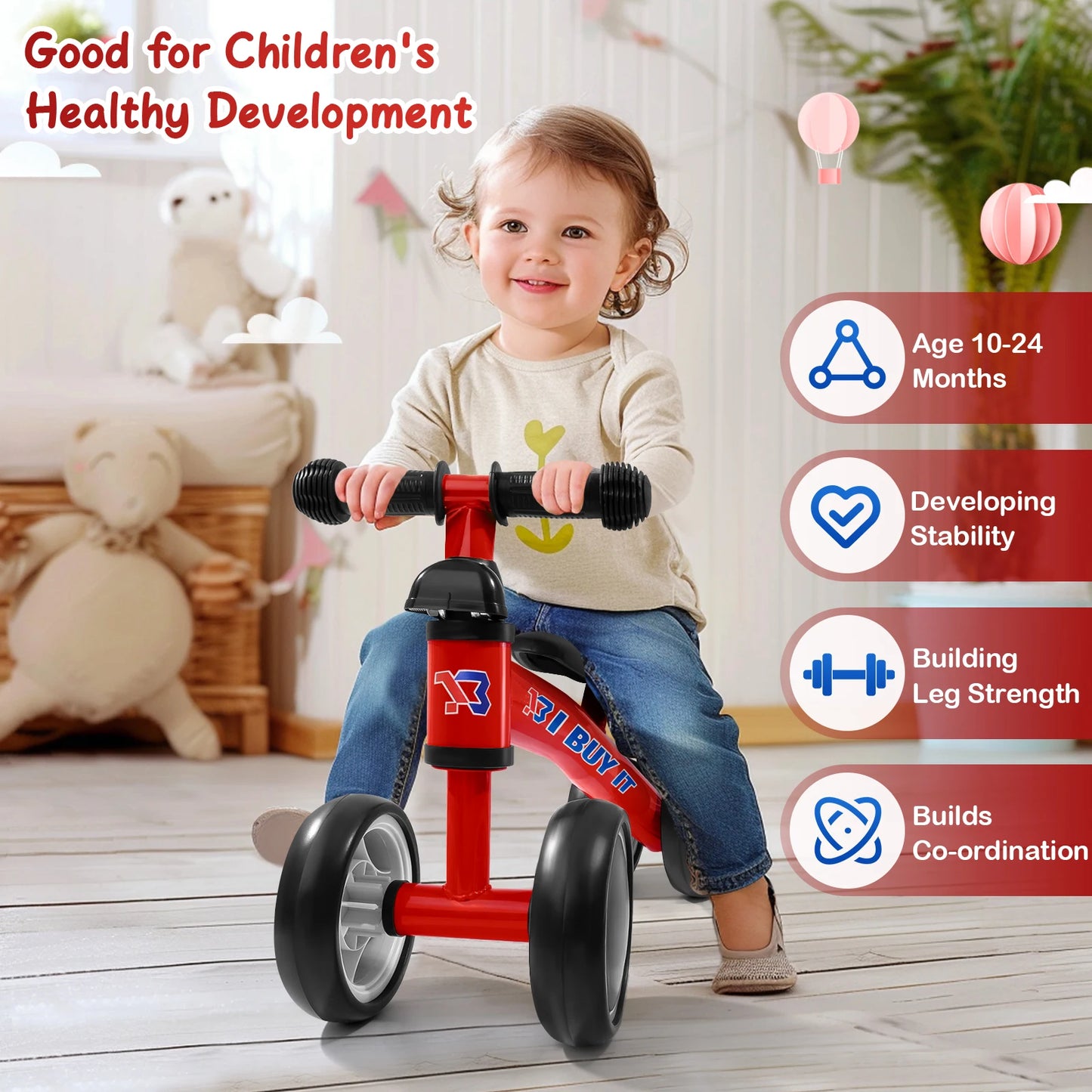 Baby Balance Bike, No Pedal Toddler Balance Bike, Lightweight Ride on Toys for Kids, Children's First Bike Training Bicycle