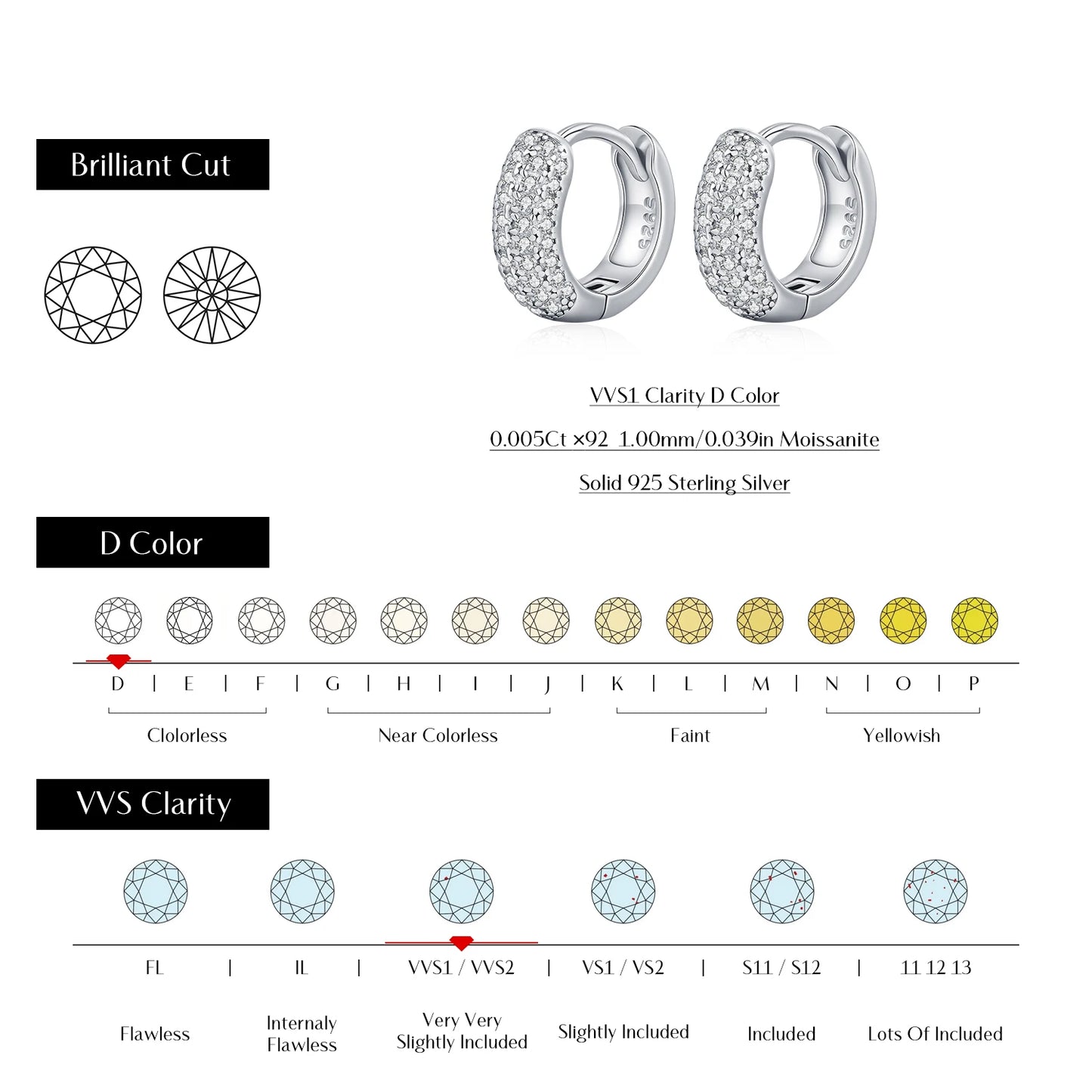 MODIAN D Color Sparkling Moissanite Ear Buckle 925 Sterling Silver Luxury Circle Hoop Earrings For Women Wedding Fine Jewelry
