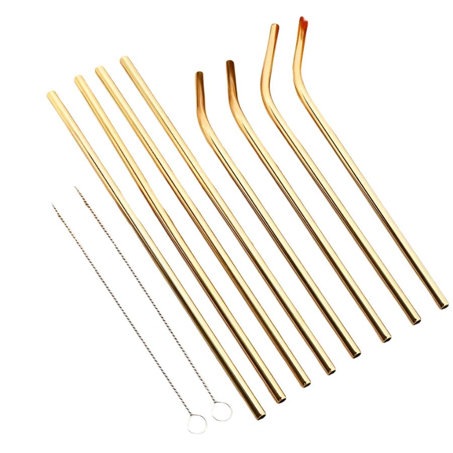 Hemasa 8pcs reusable gold straws milk tea juice coffee  drinking tubes for restaurants coffee shops home