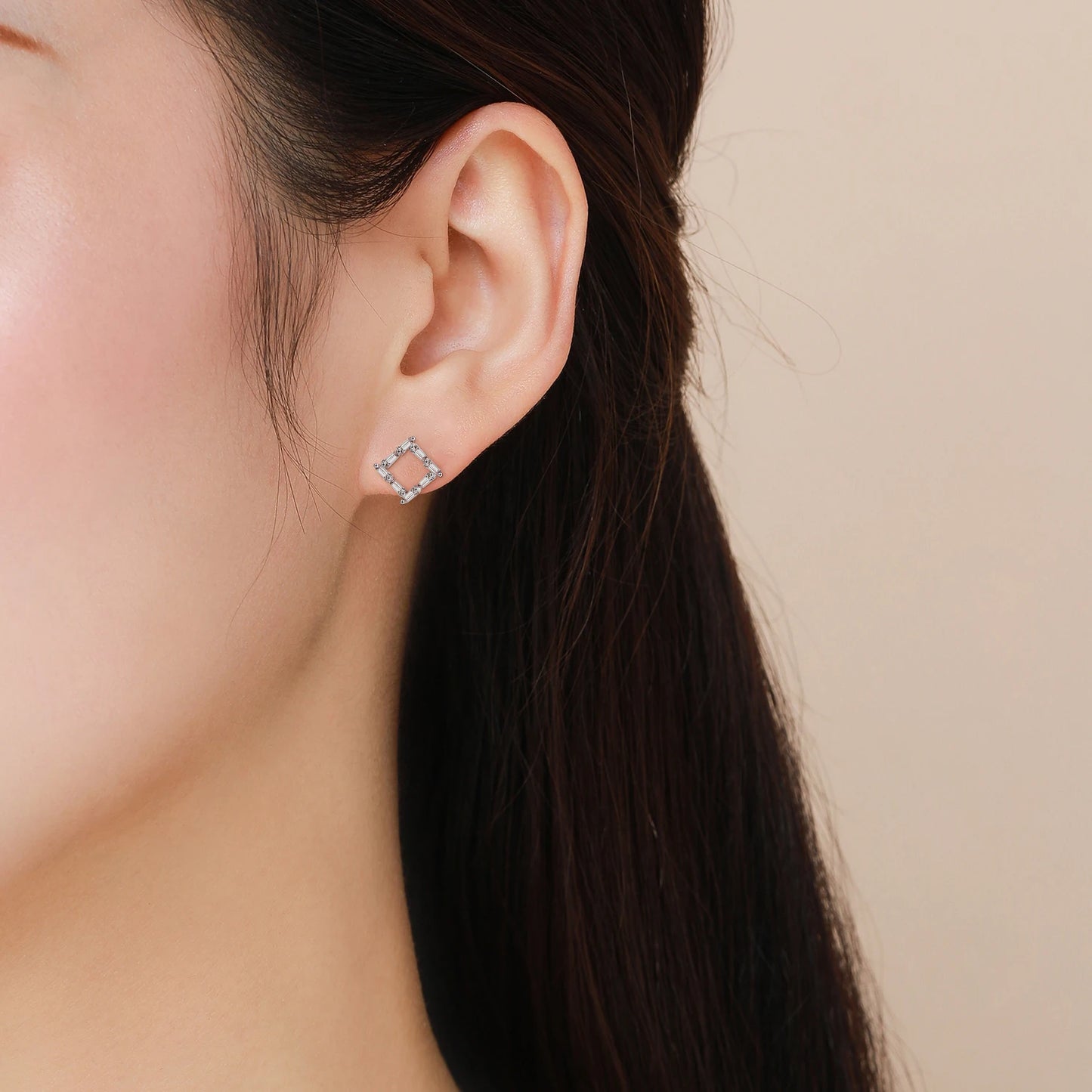 Modian Genuine 925 Sterling Silver Simple Square With Trapezoid Clear CZ Stud Earrings for Women Girl Anti-allergy Jewelry