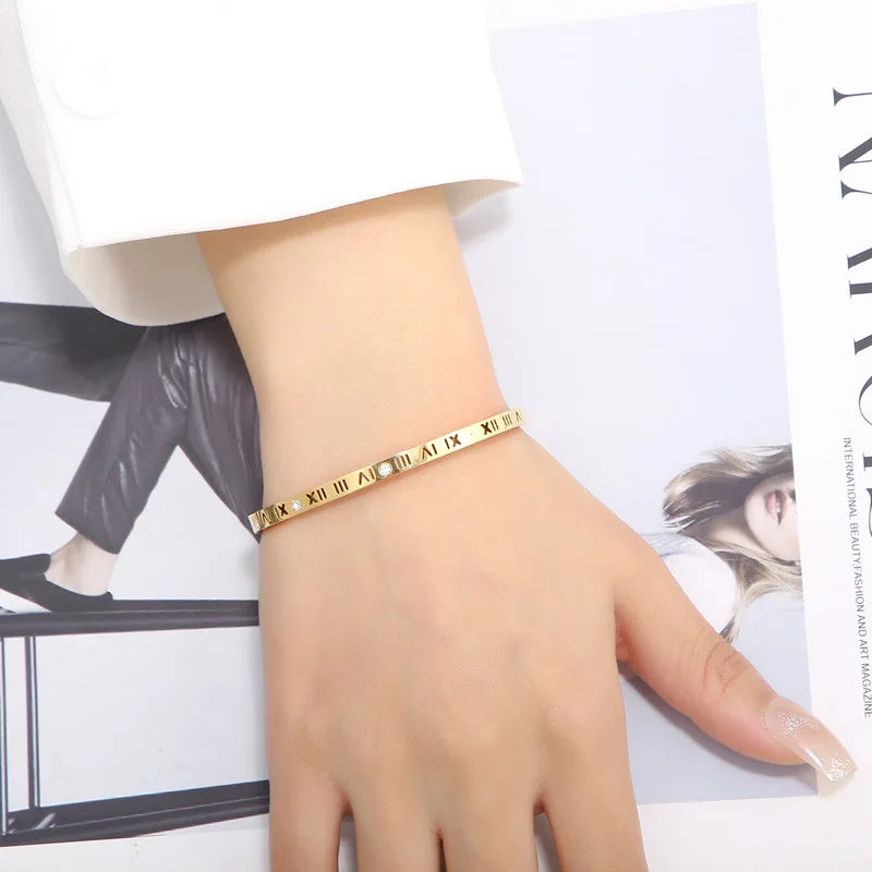 Hemasa Roman Bracelet For Women Stainless Steel Jewelry Accessories