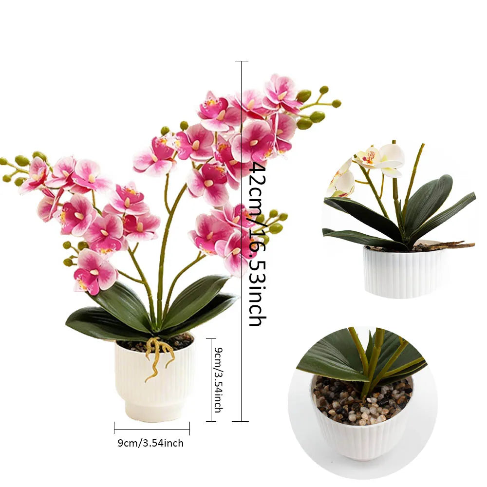 16'' Artificial Phalaenopsis Fake Flower Bonsai Desktop Faux Orchid in Pot for Home Living Room Kitchen Office Indoor Decoration