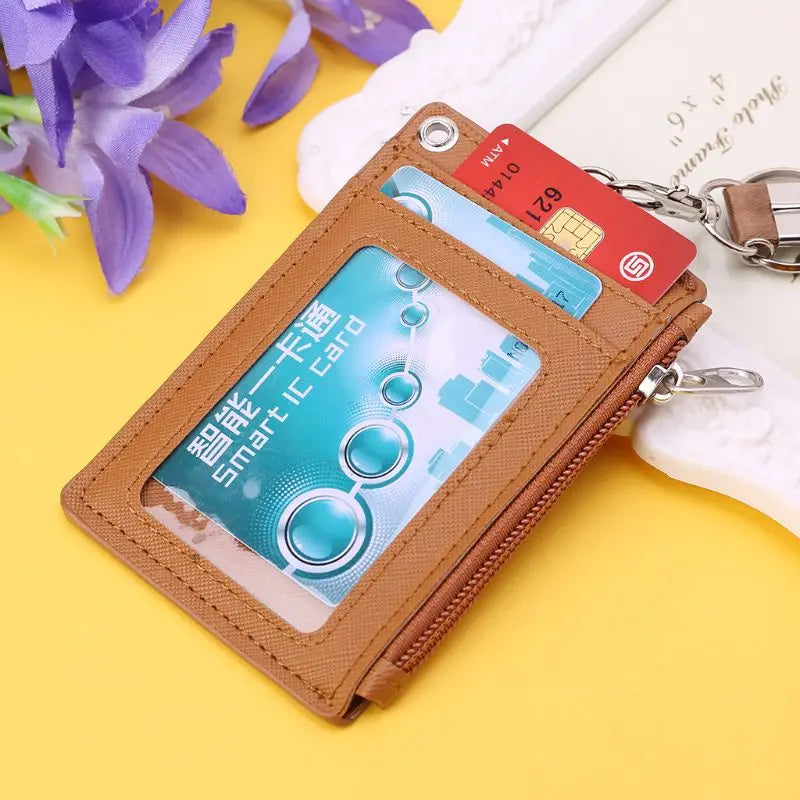 Business Credit Card Badge Coin Purse Holder with Zipper Neck Strap Lanyard Keychain Multifunctional