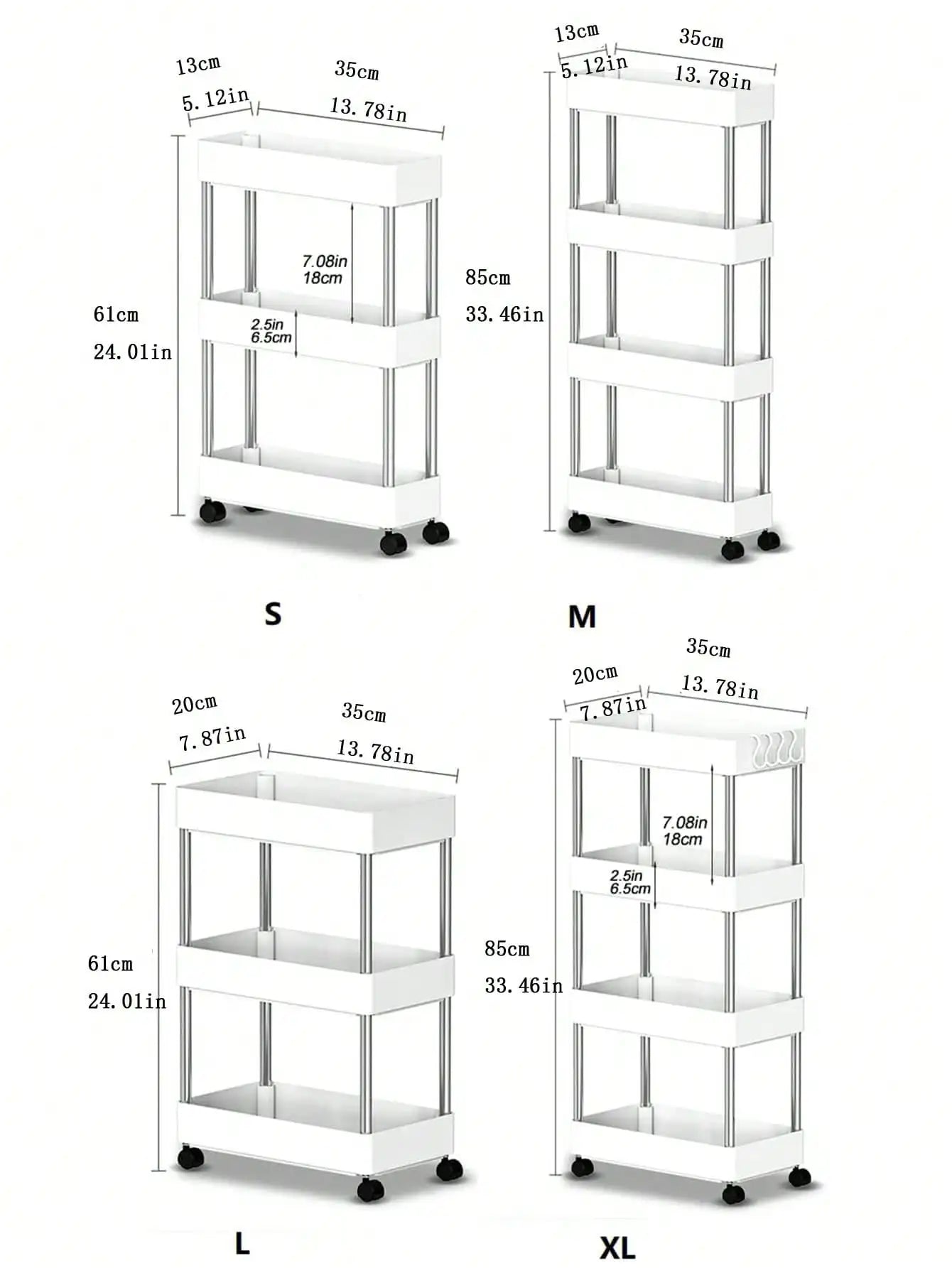 Hemasa 1pcs 3/4 Tier Rolling Utility Cart Storage Shelf Movable Gap Storage Rack Kitchen Bathroom Slim Slide Organizer Shelf Livingroom