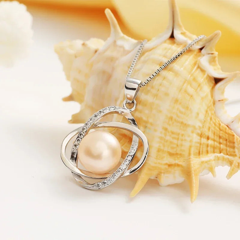 YWYC 10-11mm Freshwater Cultured Pearl Pendant Necklace 925 Sterling Silver Star Cross Pendant for Women Lover Jewelry Gift