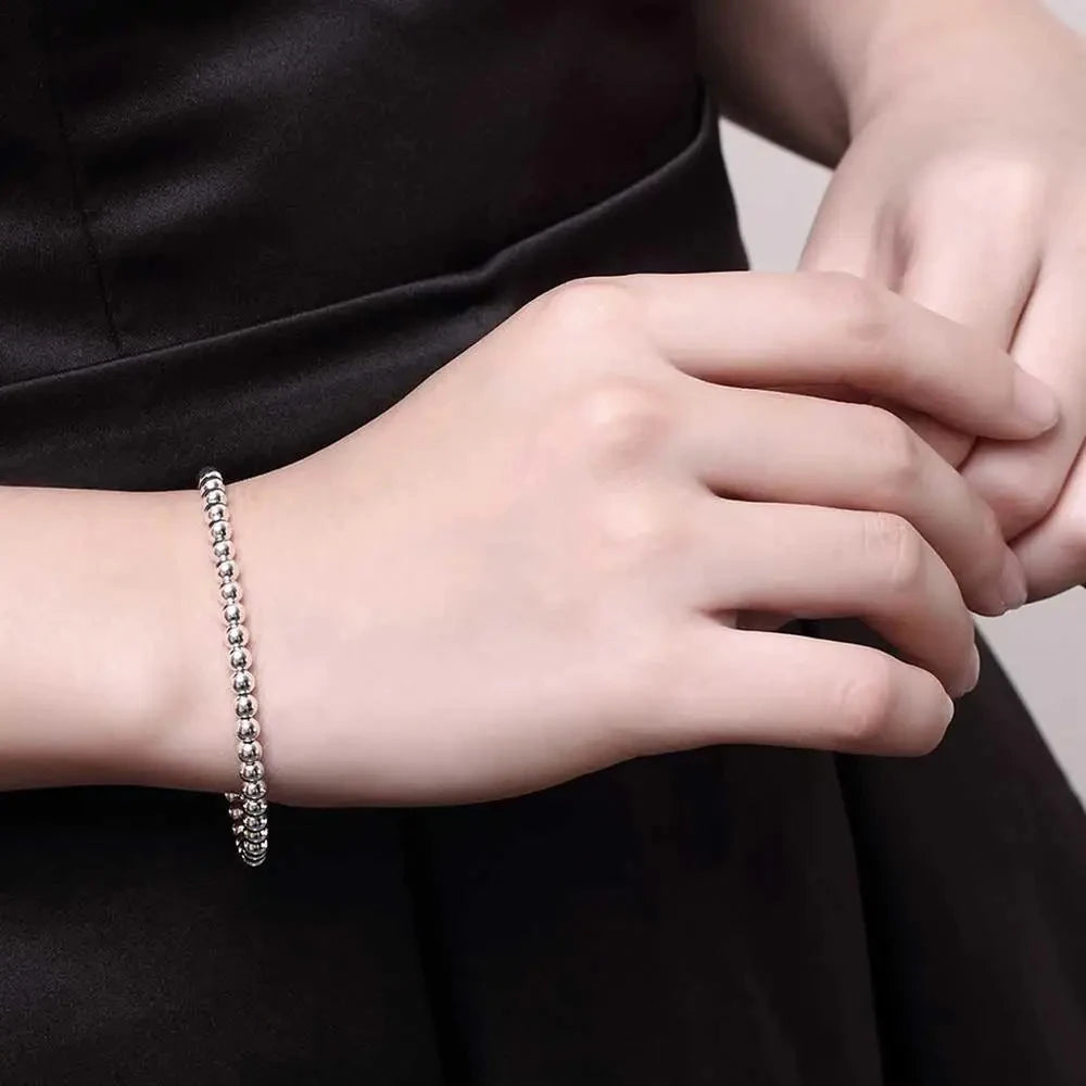 Christmas gifts charm 925 Sterling Silver Bracelet 4MM beads chain for woman Popular brands jewelry fashion Wedding party