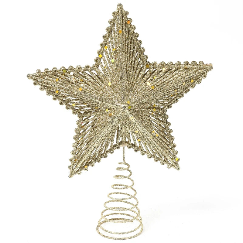 25cm Red Glitter Christmas Tree Topper Iron Star Christmas Decor For Home Xmas Tree Ornaments Navidad New Year 2025 Natal Noel