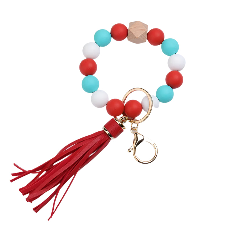 Hemasa Green Christmas Tree Silicone Bead Keychain Red Tassel Bracelet Keyring Accessories Woman Man Bracelet Gifts Bag Pendant