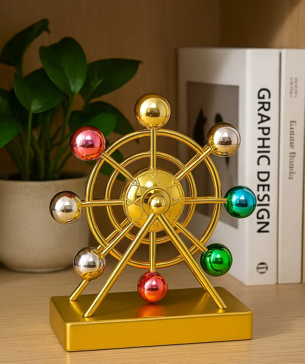Luxury Gold Metal Kinetic Ferris Wheel Ornament - Desk Stress Relief Rotating Figurine - Modern Home & Office Decor Gift