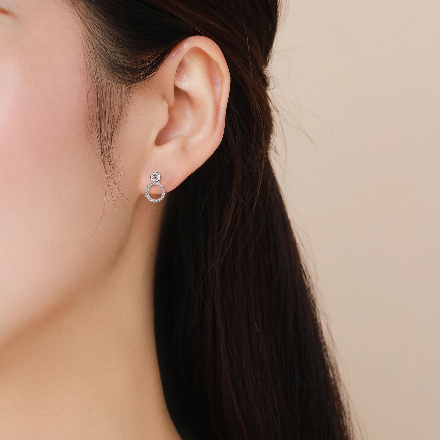 Modian 100% Real 925 Sterling Silver Classic Geometric Round Stud Earrings for Women Luxury Clear CZ Fine Female Wedding Jewelry