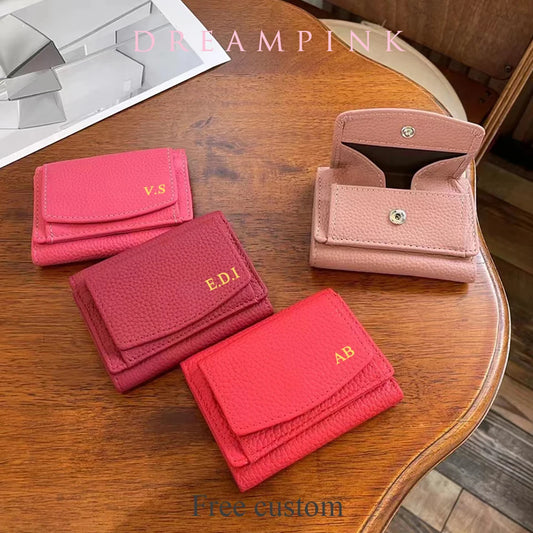 Personalize Small Women Wallet Custom Name Genuine Leather Female Coin Short Purse Fancy RFID Folded Lady Card Holder Money Bag