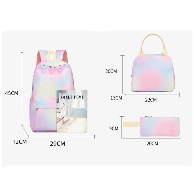 Hemasa 3pcs/set Rainbow Printing School Bags Backpacks Schoolbag Fashion Kids Lovely Backpack For Children Girls School bag Student