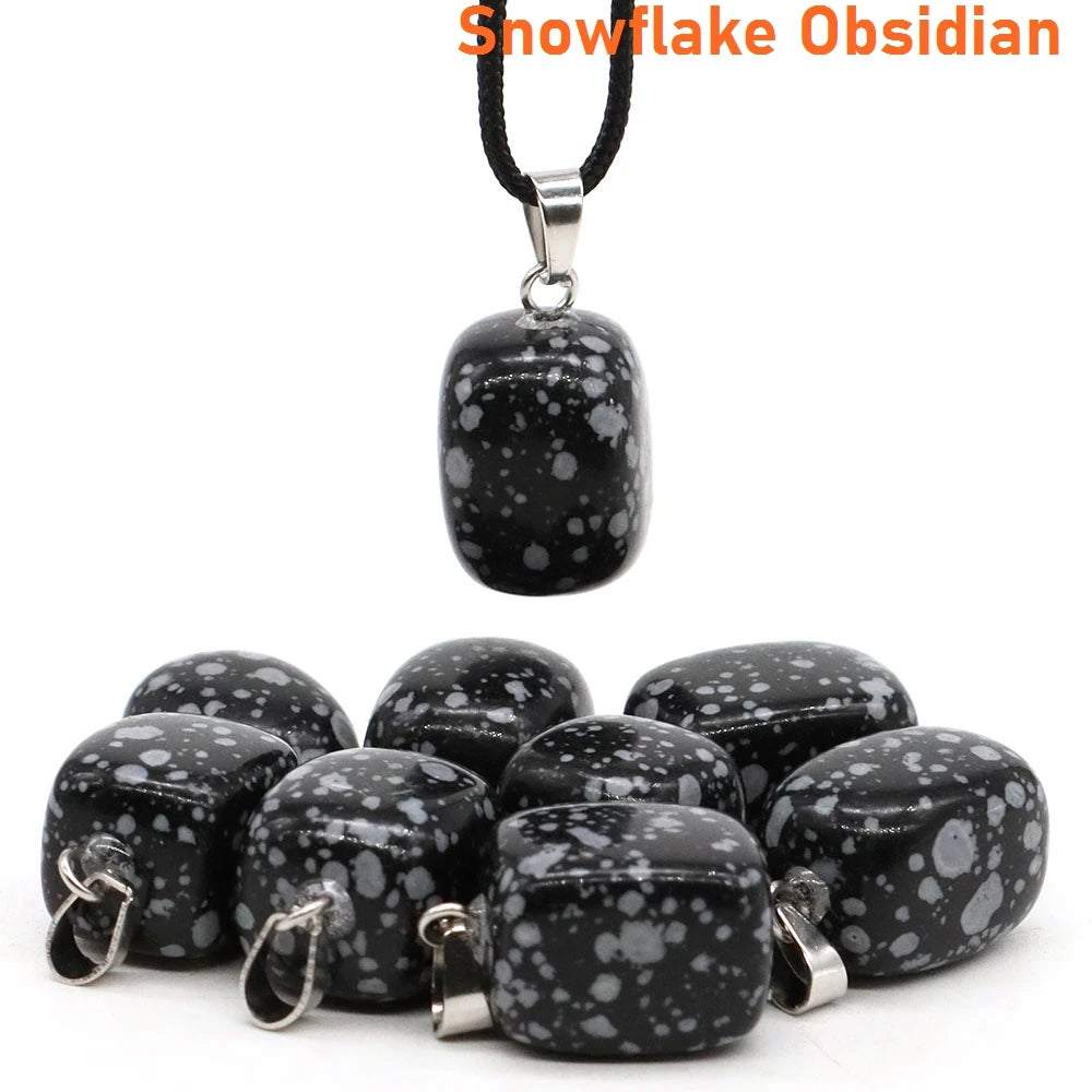 Natural Healing Irregular Tumble Stone Necklace Reiki Mineral Rose Quartz Tiger Eye Pendants for Women Men Jewelry Making Gifts