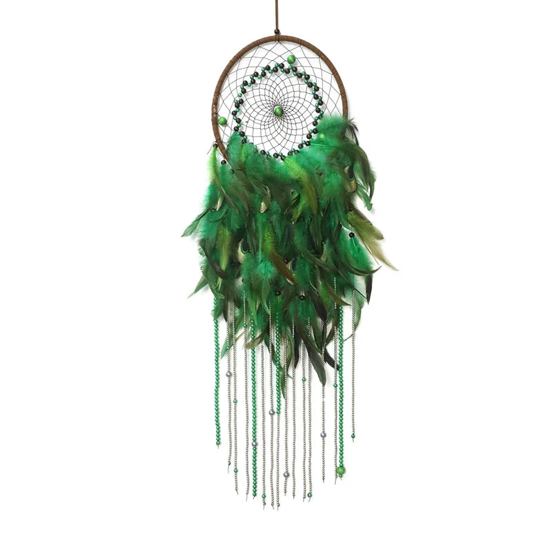 Tejesa Green Feathers Dream Catcher Large Window Hangings Home Decorations Bedroom Ornaments Wall Pendants For Girls Holiday Gift