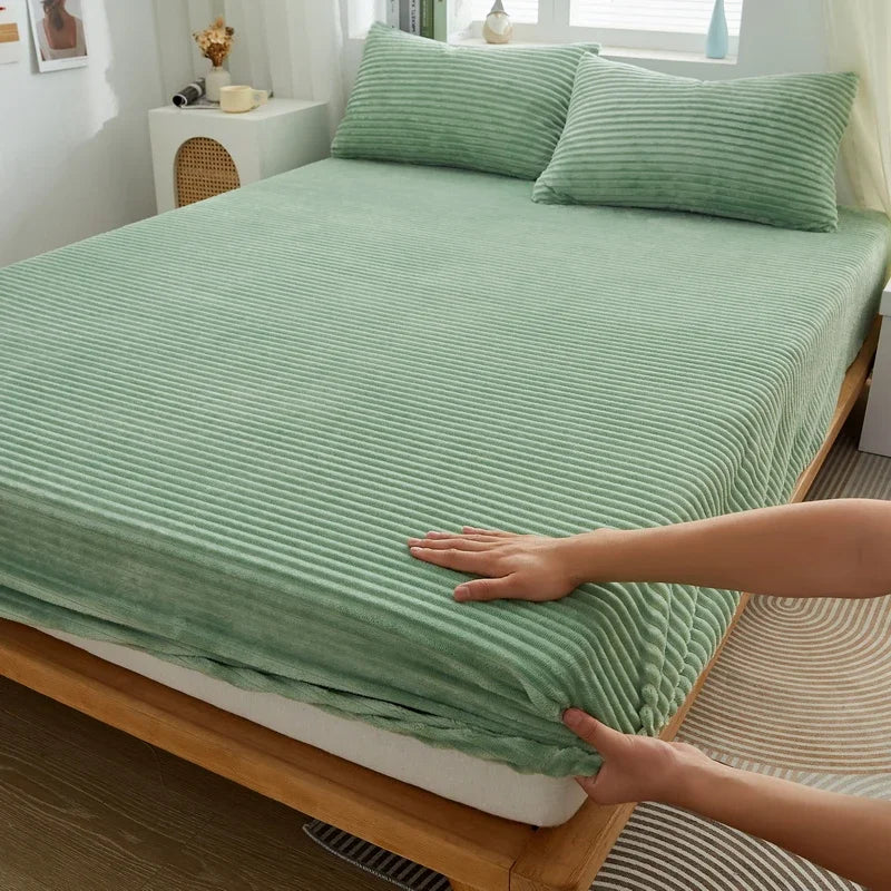 Grey Winter Warm Coral Fleece Fitted Sheet Elastic Mattress Cover Fluffy Plush King Size Bedding Home Textiles