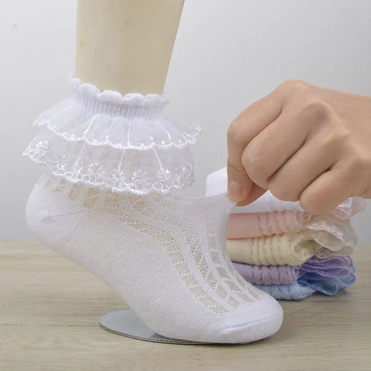 5 Pairs Girl Baby Socks Children Lace Short Summer Socks Lovely Sweet Ruffle Cotton Lolita Style Princess Socks 1-15 Years Old