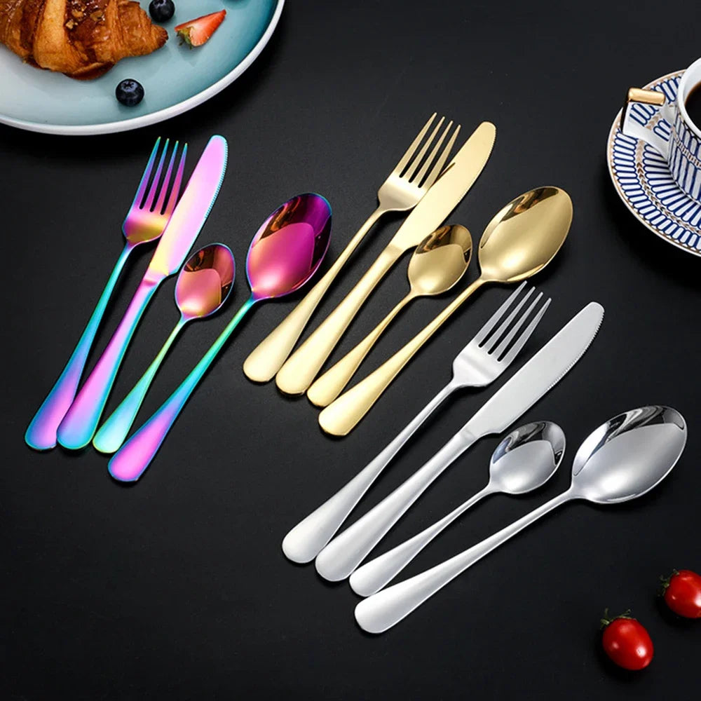 Hemasa 24Pcs Green Gold Tableware Set /Stainless Steel Cutlery  set  Knife Fork Spoon Restaurant Wedding Flatware Set