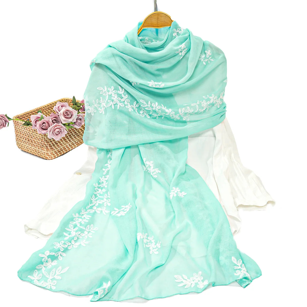 A women's fashionable embroidered embroidered soft edged thin scarf shawl