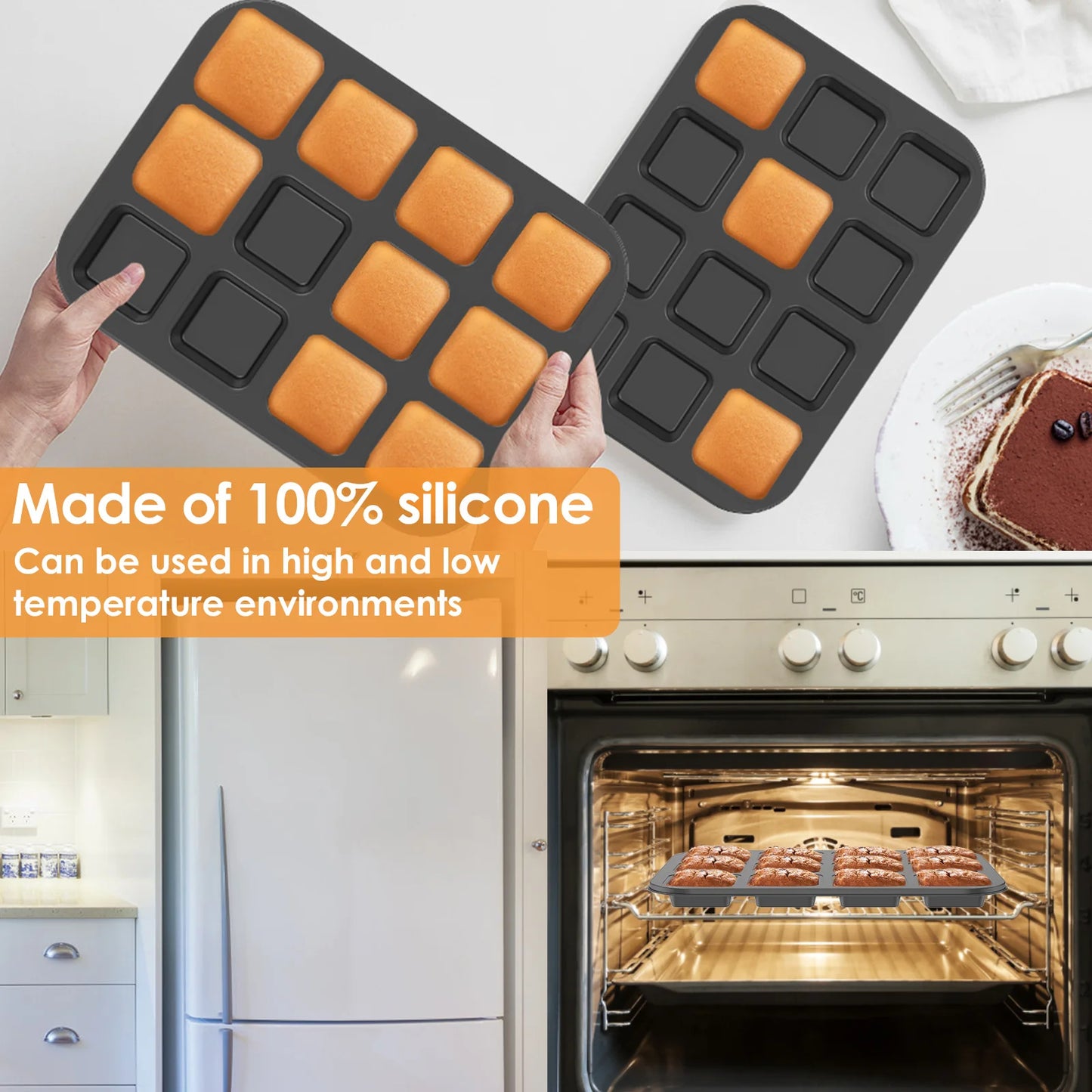Tejesa 12 Cavity Square Muffin Tin Tray Non-Stick Mini Muffin Baking Pan Multipurpose Sturdy Square Muffin Tin Tray Bakeware Mold