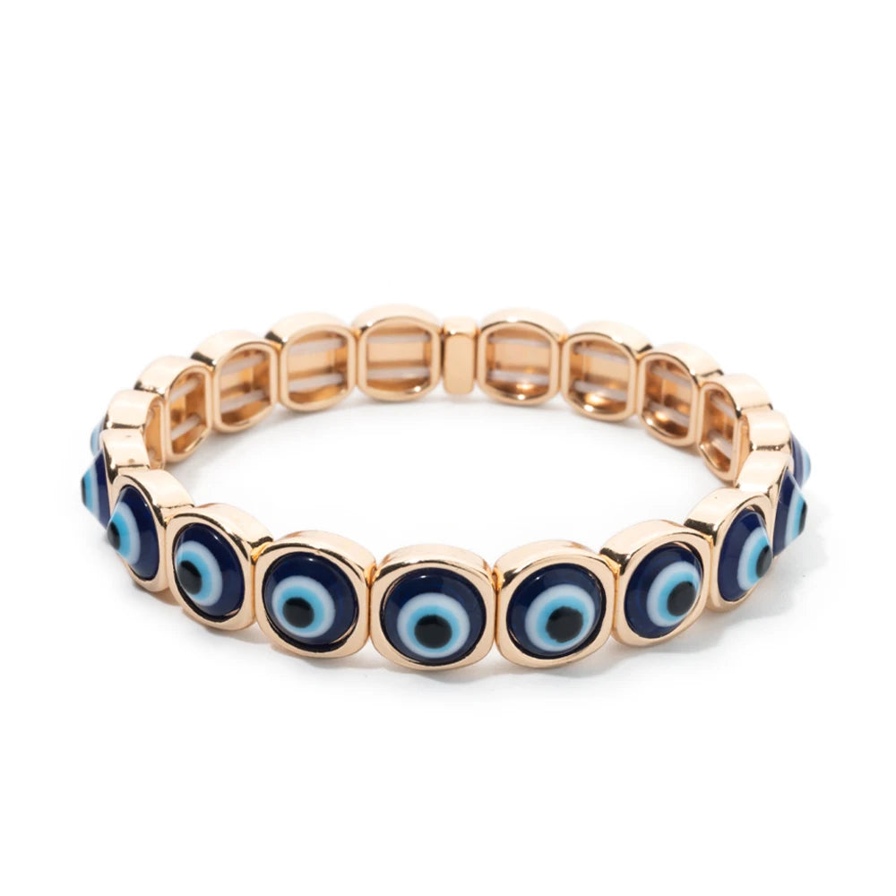 2024 New Fashion Devil Eye Bangle For Women Inlaid Charm Gold Color Elastic Bracelets Accessory