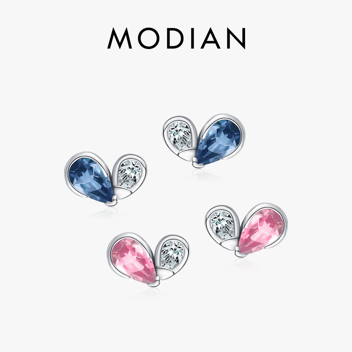 MODIAN 925 Sterling Silver Romantic Tiny Hearts Stud Earrings Delicate Colorful CZ Earrings for Women Party Fine Jewelry
