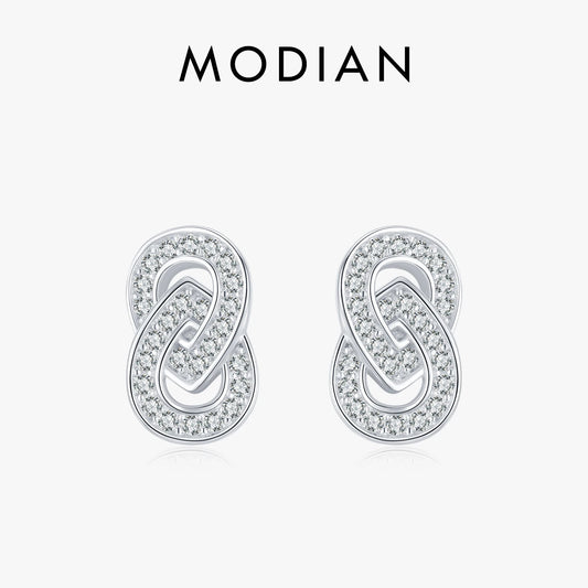 Modian Sparkling Double Circle Ear Pins Classic 925 Sterling Silver Stud Earrings For Women Wedding Statement Jewelry Brincos