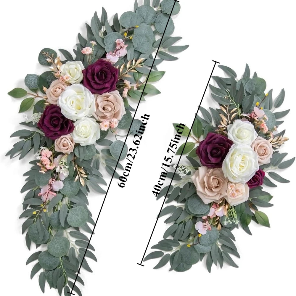 2PCS/set Artificial Wedding Arch Flowers Kit Boho Dusty Rose Blue Eucalyptus Garland Drapes for Wedding Decorations Welcome Sign