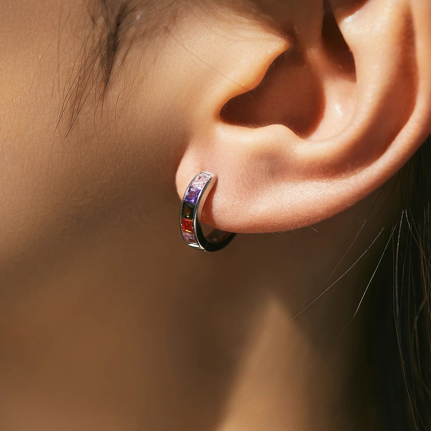 MODIAN 925 Sterling Silver Trendy Basic Colorful Zirconia Hoop Earrings Exquisite Party Ear Buckles For Women Fine Jewelry Gift