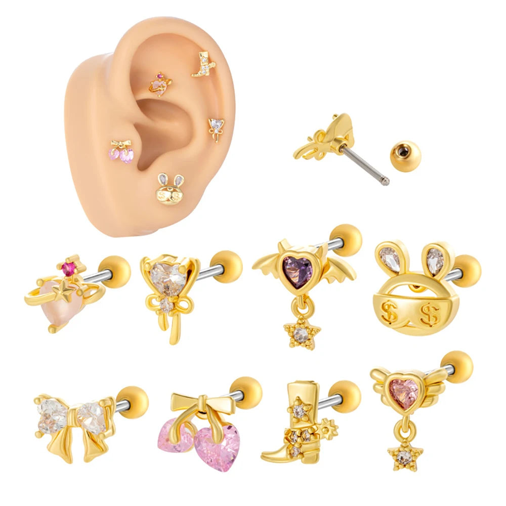 Tejesa Gold Color Stainless Steel  Crystal Bowknot Earrings For Women