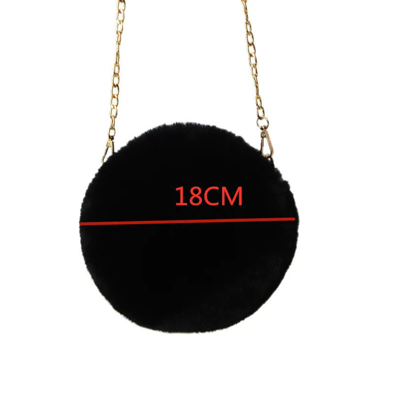 2023 Fashion Women's Round Shaped Handbags Cute Kawaii Faux Fur Crossbody Bags Wallet Purse Chain Shoulder Bag Lady Girl Handbag