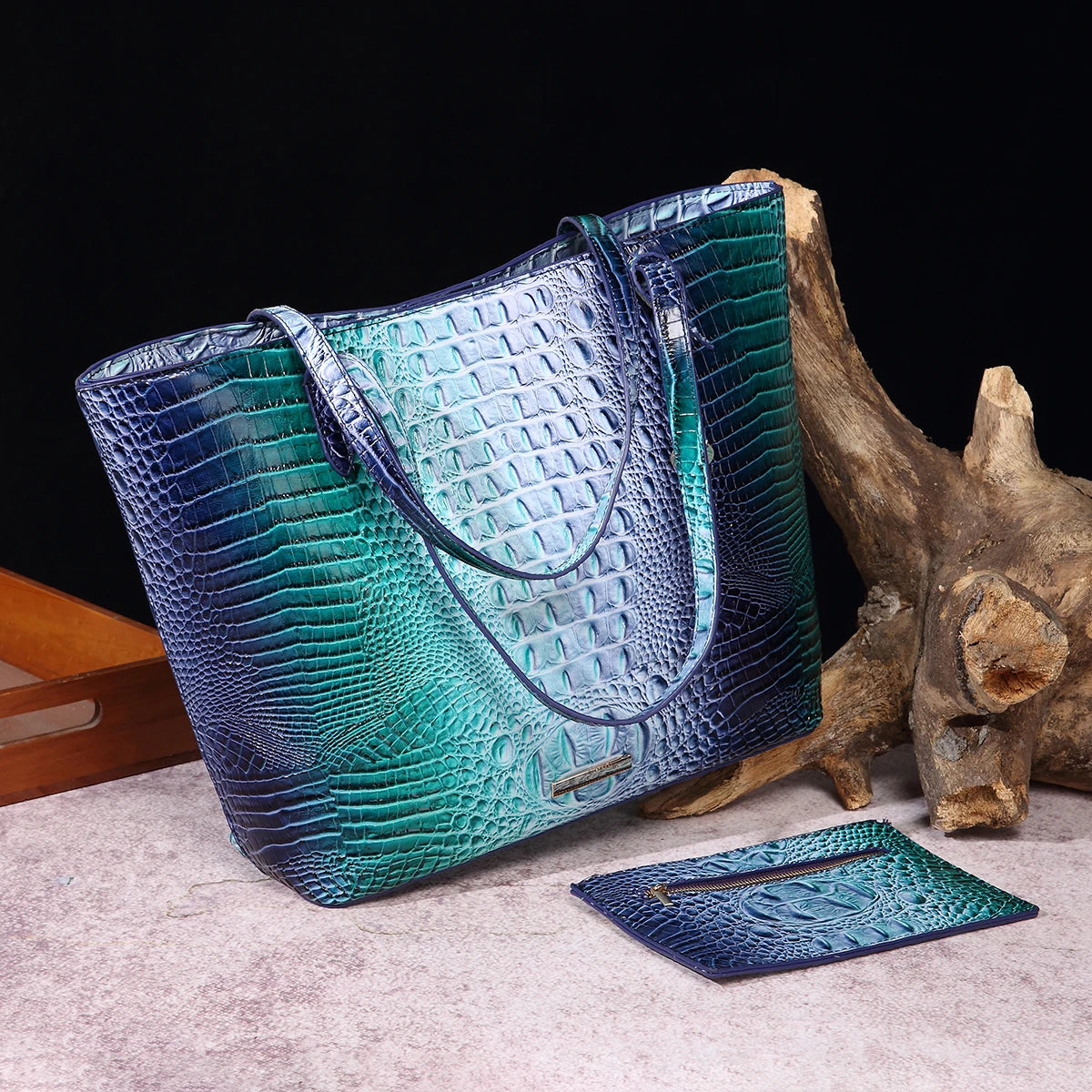 Leather Fashion Two Piece Crocodile Pattern Single Shoulder Tote Bag