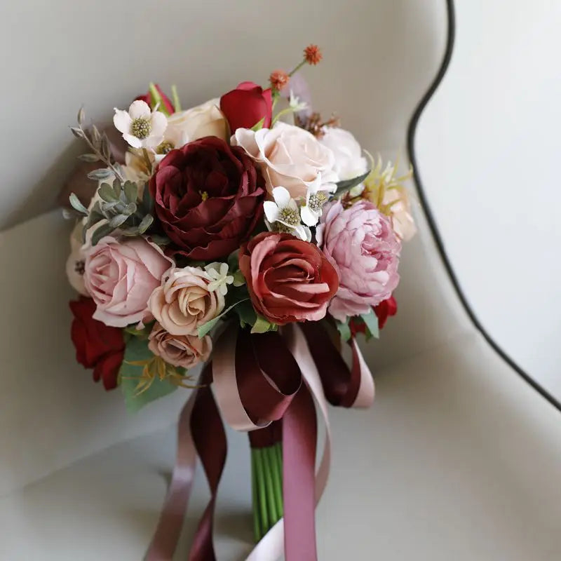 YeeNanee Wedding Bouquets for Bride White Blue Artificial Rose Flowers Bridal Bouquet Rustic Wedding Ceremony Anniversary Decor